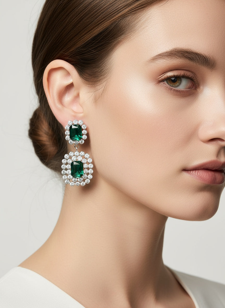 💎Emerald Strike- Glitzy Geometric Claw Chain Dangle Earrings with Cubic Zirconia
