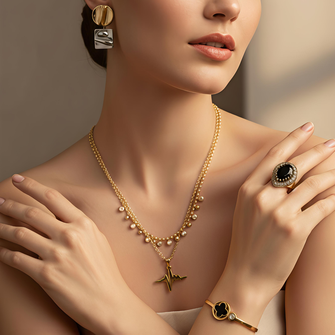 Effortlessly Elegant 5-Piece Jewelry Combo Set | 18K PVD Gold Plated & Stainless Steel | Tarnish-Free & Waterproof