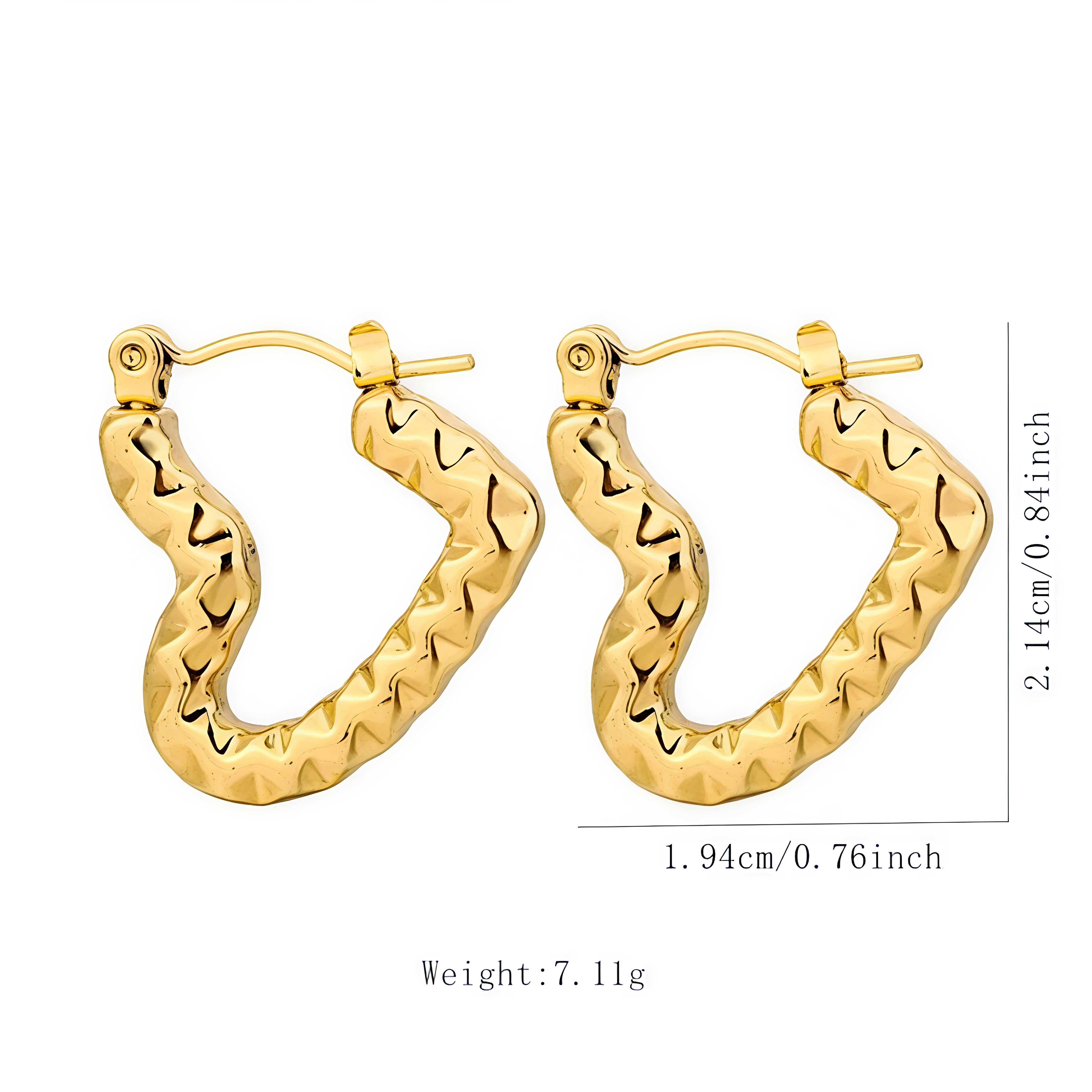 Gold Pleated Stainless Steel Fashion Jewelry |Heart Hoops