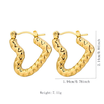 Gold Pleated Stainless Steel Fashion Jewelry |Heart Hoops