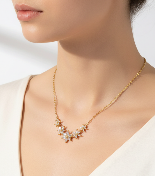 Flower Design Stone Studded Necklace for Women | Valentine’s Day Gift Jewelry