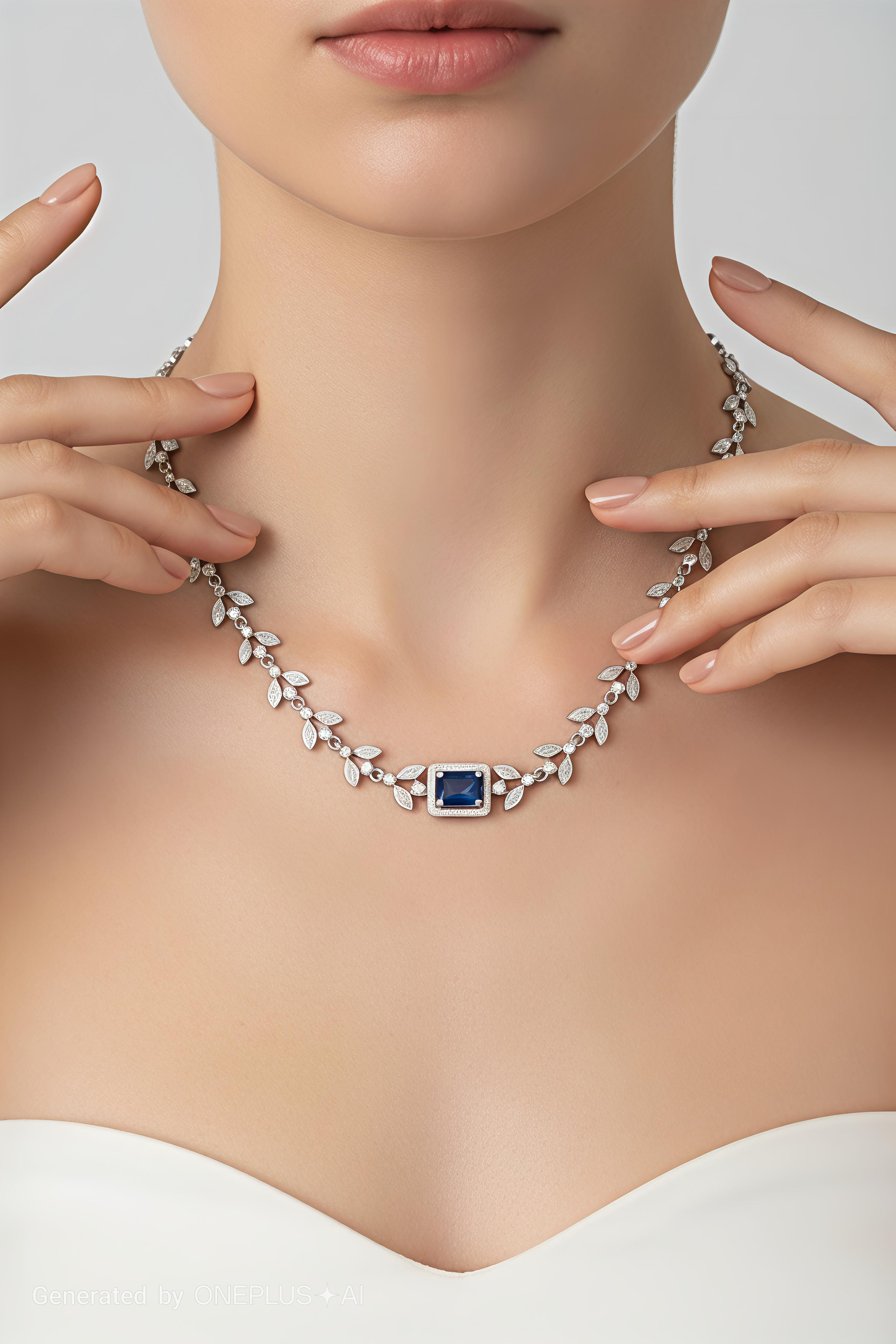 Choker Style AD Stone Necklace for Women | Elegant Silver Finish Jewelry - Sapphire