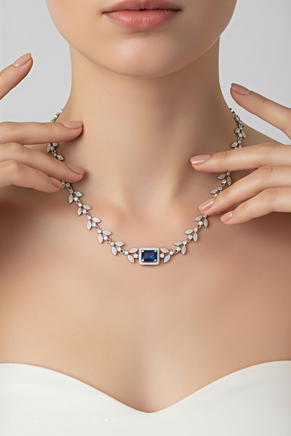 Choker Style AD Stone Necklace for Women | Elegant Silver Finish Jewelry - Sapphire