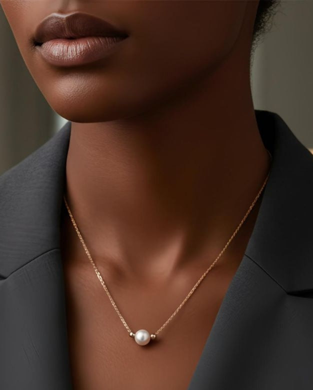 18K Gold-Plated Stainless-Steel Chain- Single Pearl Necklace with Baroque Freshwater Pearl