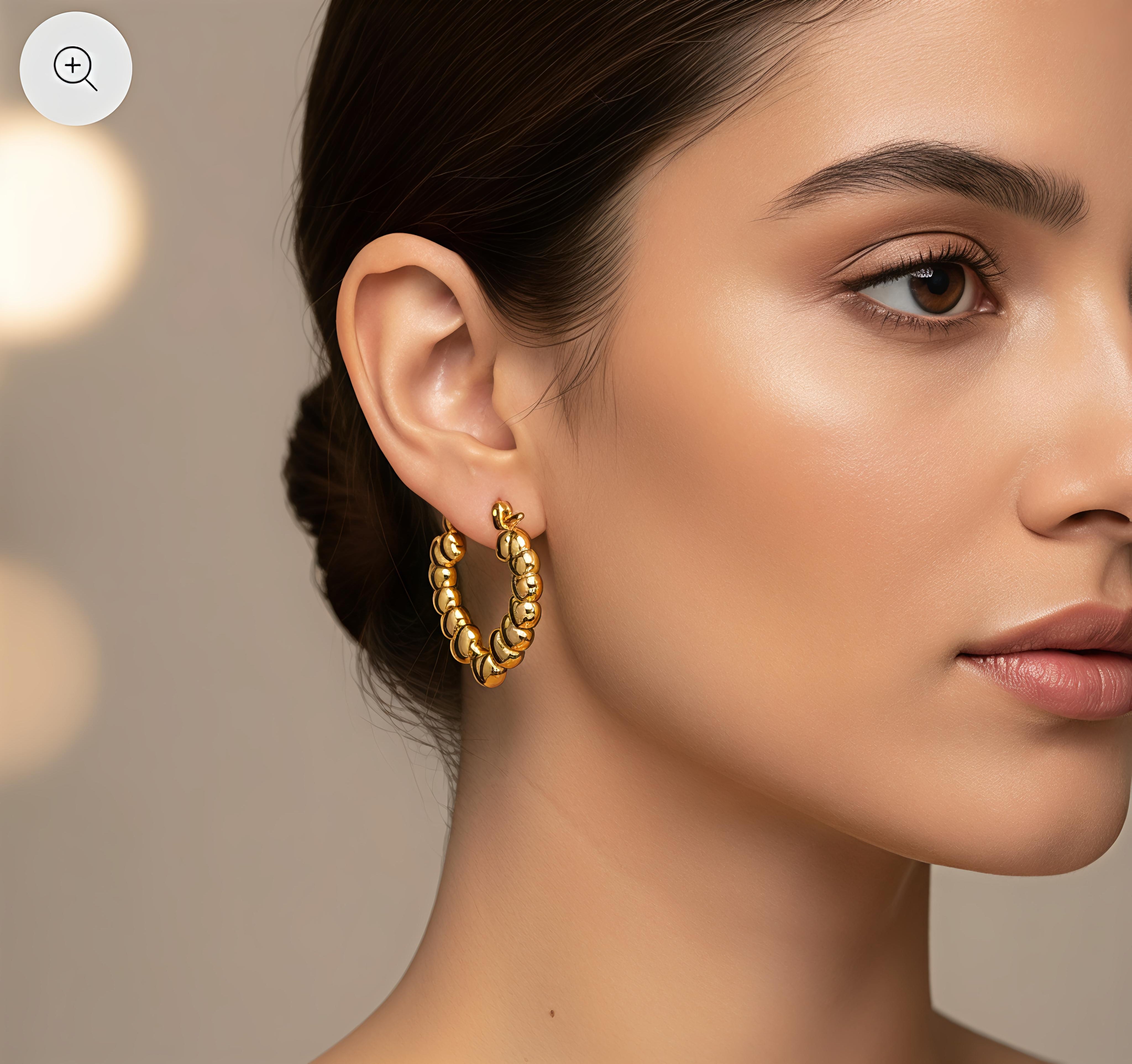 18K Gold-Plated in Stainless Steel Heart Beads Hoop Earrings