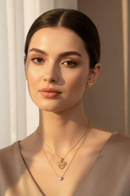 Delicate Gold Layered Necklace Set | 18K PVD Gold Plated Stainless Steel | Disney Inspired Jewelry Combo