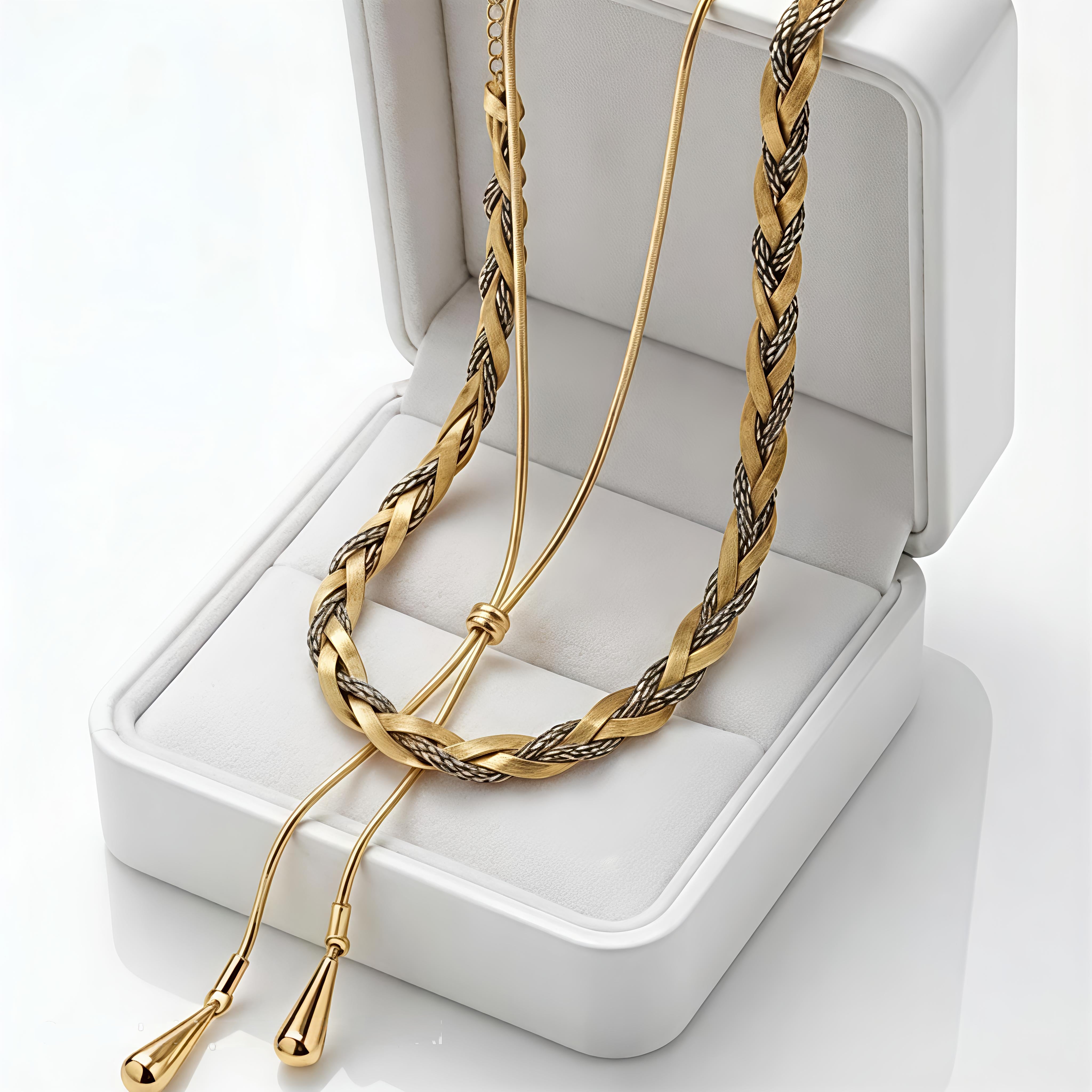 18K Gold Layered Necklace Set | Drop Necklace & Snake Chain Combo | Premium Anniversary Set