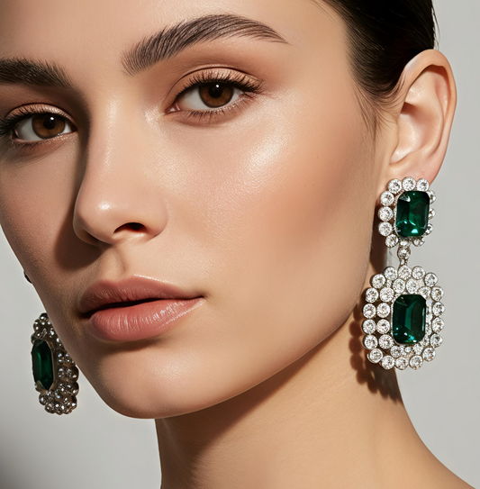 💎Emerald Strike | Geometric Claw Chain Dangle Earrings with Cubic Zirconia