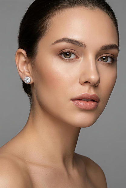 Cubic Zirconia Classic Round Stud Earrings for Women