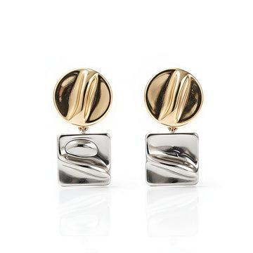 Dual Dangle Silver & Gold Earrings | Stainless Steel Geometric Duo