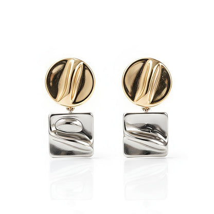 Dual Dangle Silver & Gold Earrings | Stainless Steel Geometric Duo