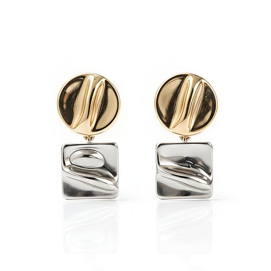 Dual Dangle Silver & Gold Earrings | Stainless Steel Geometric Duo