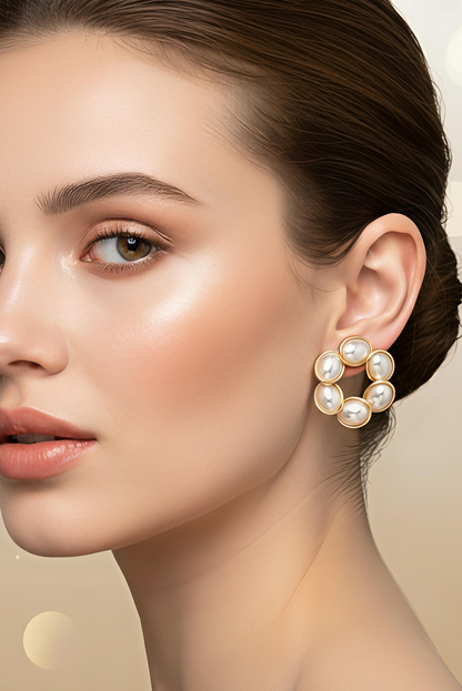 SET of 3 Gold Earrings| Combo Set for Women | Pearl Studs, Everyday Gold Earrings & Emerald Dangler | Anniversary Special
