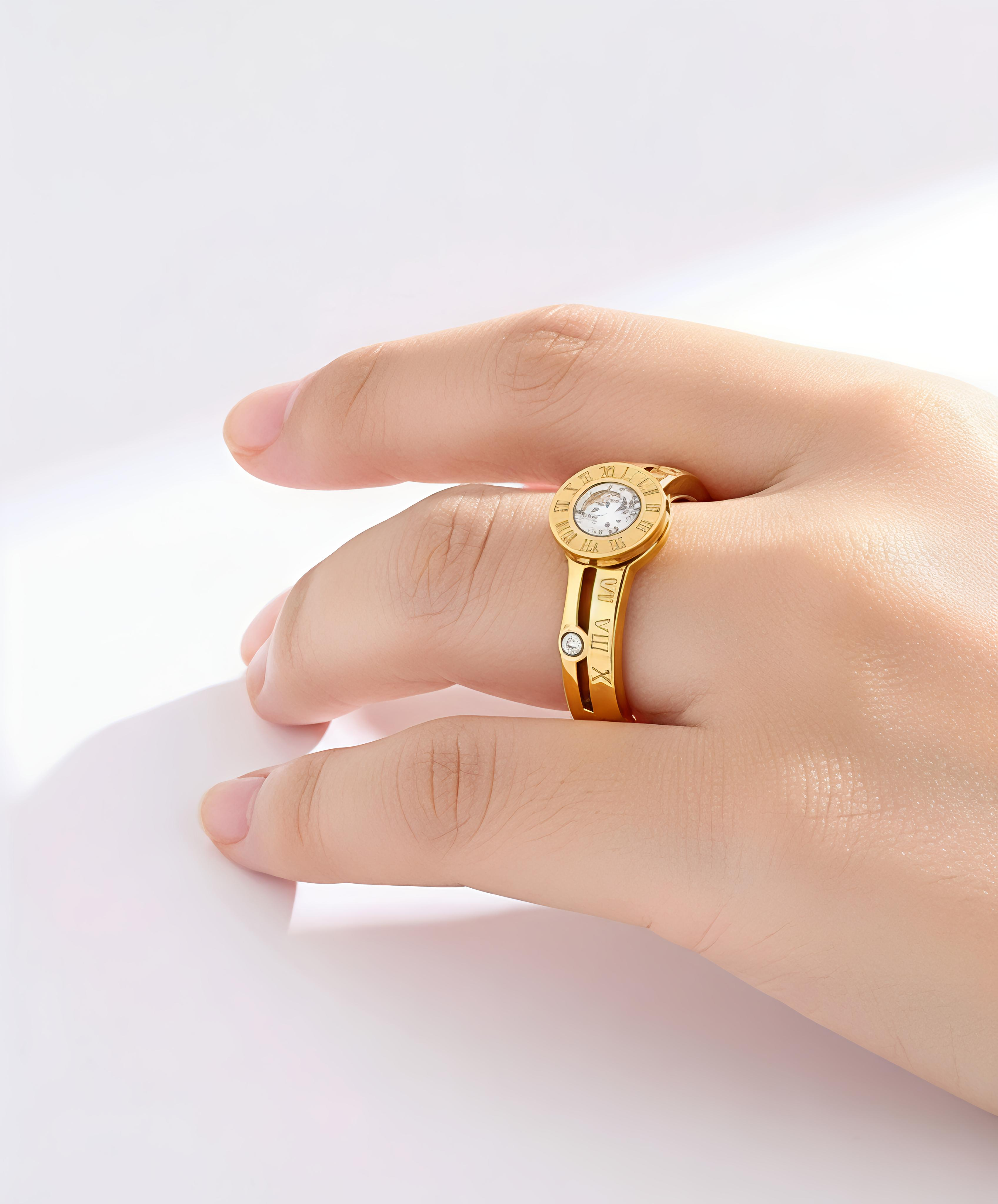Roman Numeral Stainless-Steel Ring with Zirconia for Women