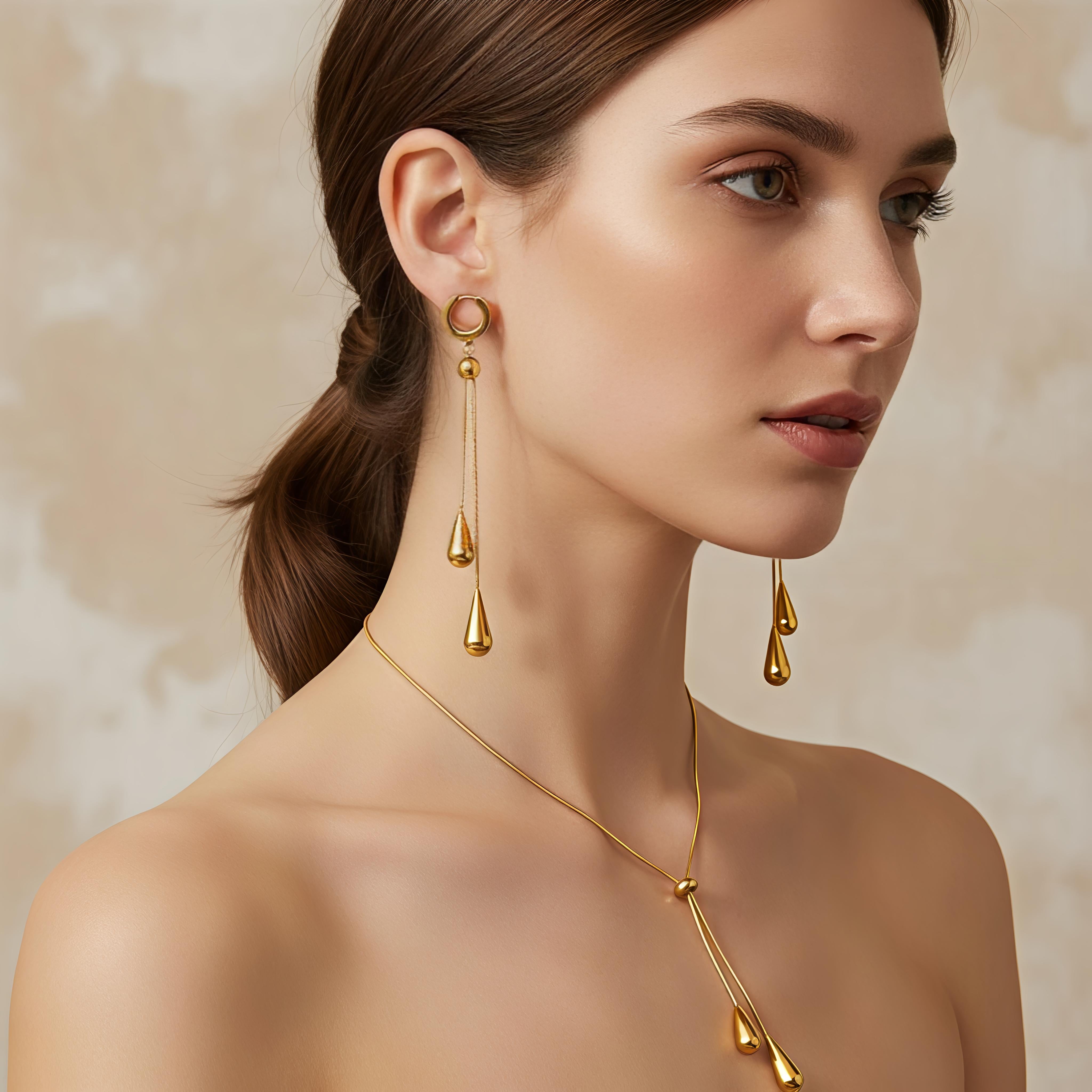 18K Gold Drop Necklace & Earrings | Stainless Steel