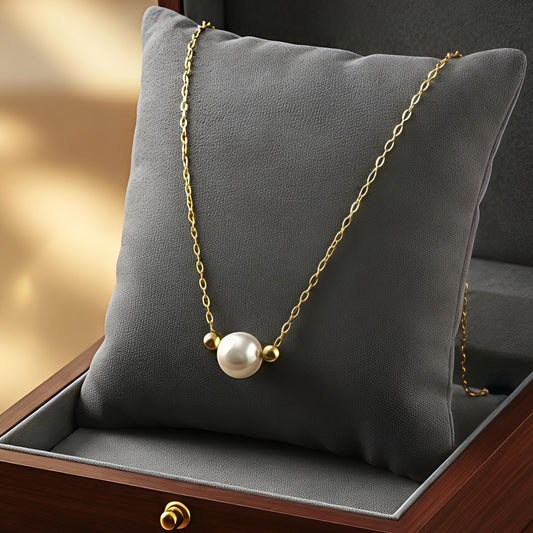 18K Gold-Plated Stainless-Steel Chain- Single Pearl Necklace with Baroque Freshwater Pearl
