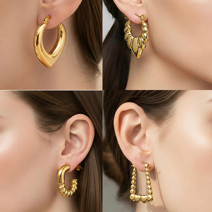 Gold Hoop Earrings Set of 4 | 18K Gold-Plated Stainless-Steel Huggies & Mini Hoops | Everyday Jewelry Combo