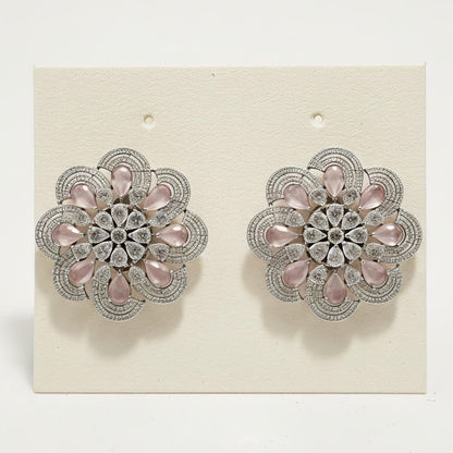 Pink Statement Stud Earrings for Women | Silver Plated Brass Fashion Jewelry
