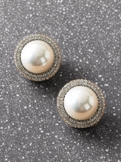 ✨Showbiz Earrings - Elegant Pearl & Rhinestone Stud Earrings in Zinc Alloy 925 Silver