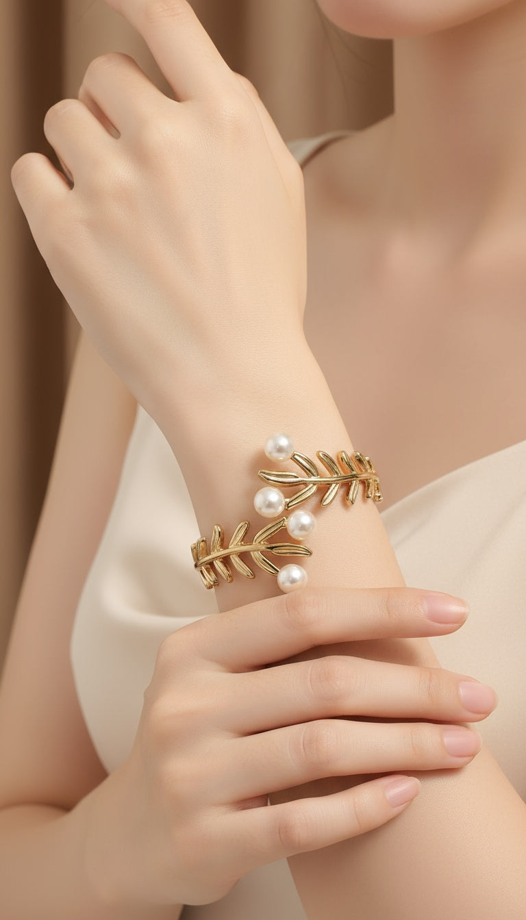 Floral Pearl Stainless-Steel Bangle – Grace in Every Detail