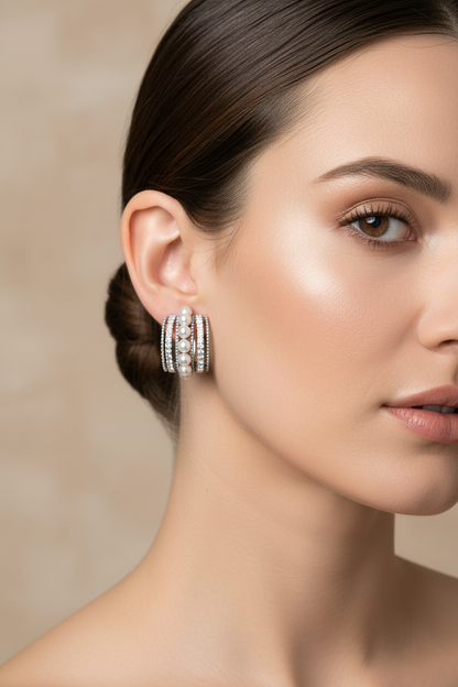 Silver Earrings Combo Set for Women | 3 Styles – Office Studs, Party Studs & Statement Dangler | Anniversary Special