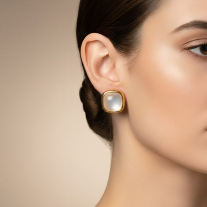 Radiance Pearl Studs - Simple Retro Gold-Plated Square Mother of Pearl Earrings