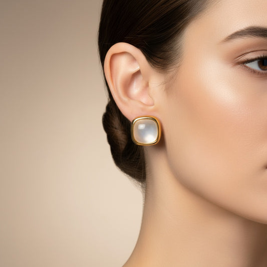 Radiance Pearl Studs - Simple Retro Gold-Plated Square Mother of Pearl Earrings