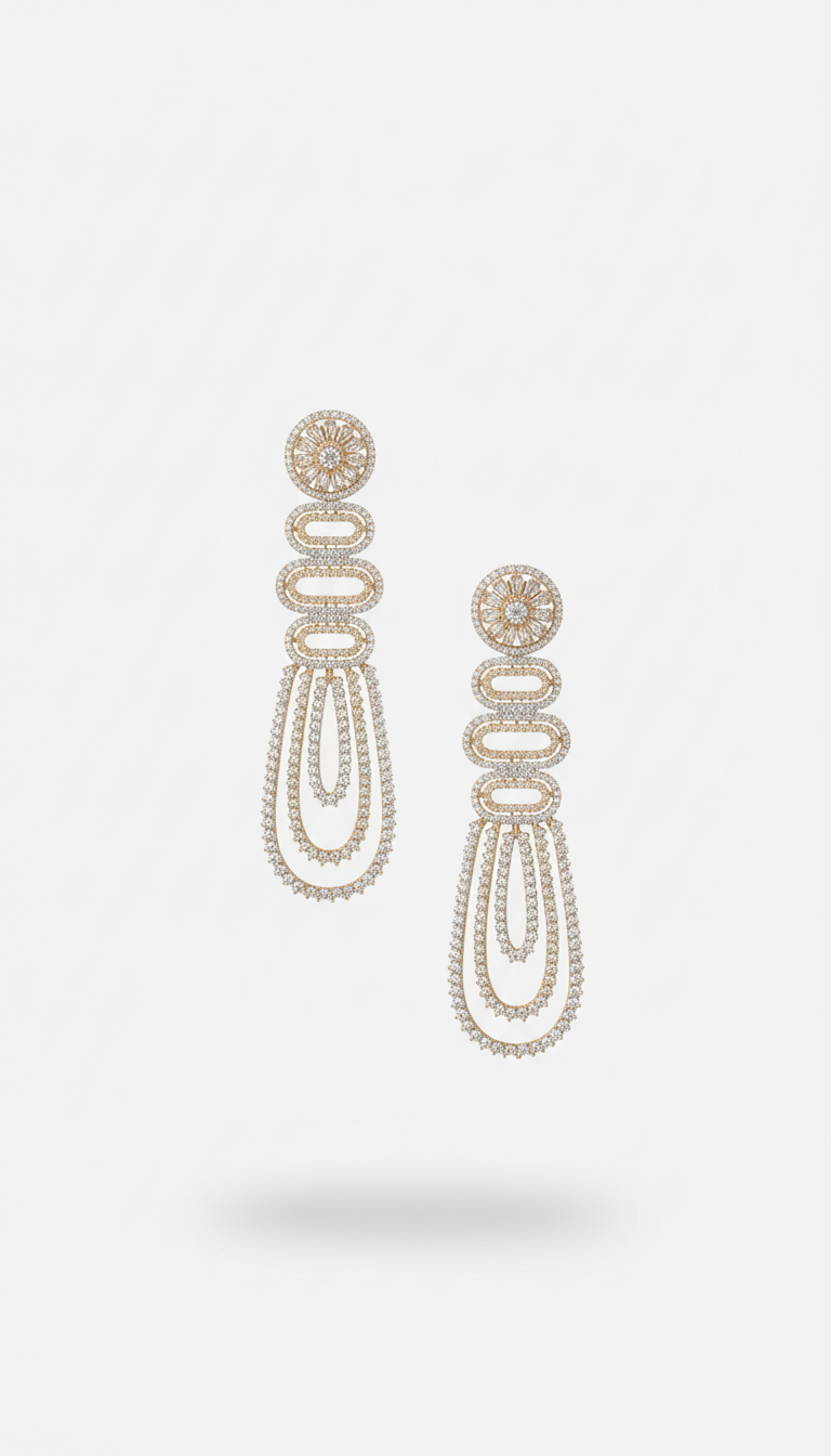 Long Golden Stone Dangling Earrings for Women | Party & Wedding Jewelry