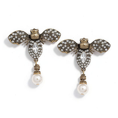 Vintage High-End Retro Fully Rhinestone Fly Dangle Earrings – Alloy