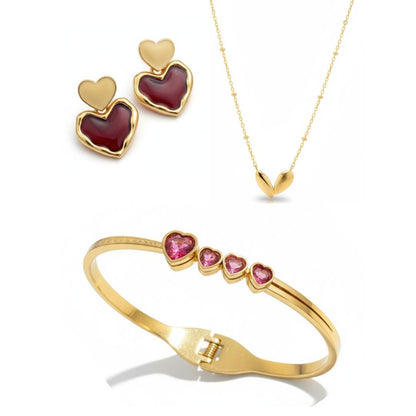 Heart Jewelry Set for Women | Necklace, Earrings & Bracelet Combo | Anniversary Special Gift Set