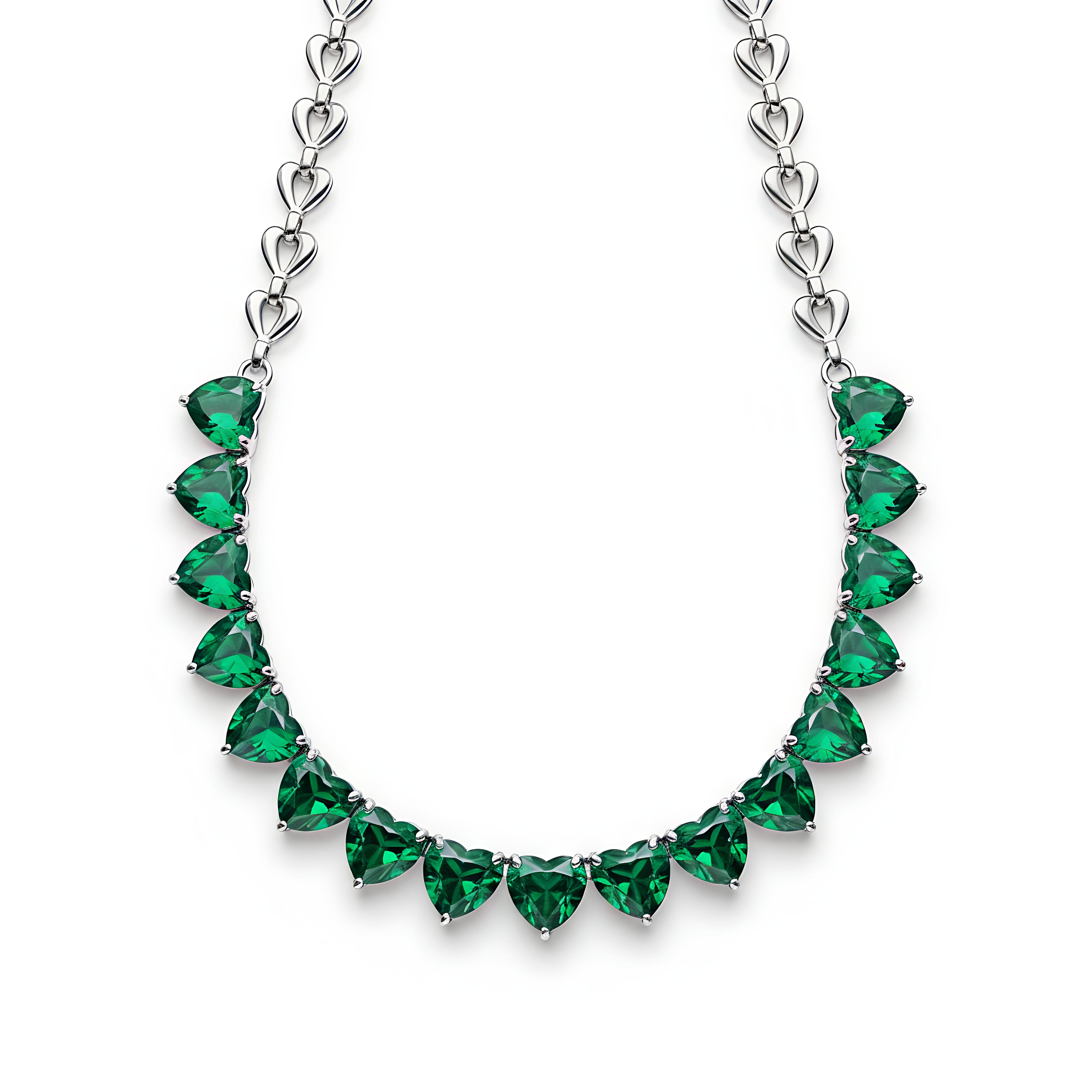 316L Stainless Steel - Silver Plated Green Zirconia Heart Necklace with Multi-Emerald Zirconia Swan Studs