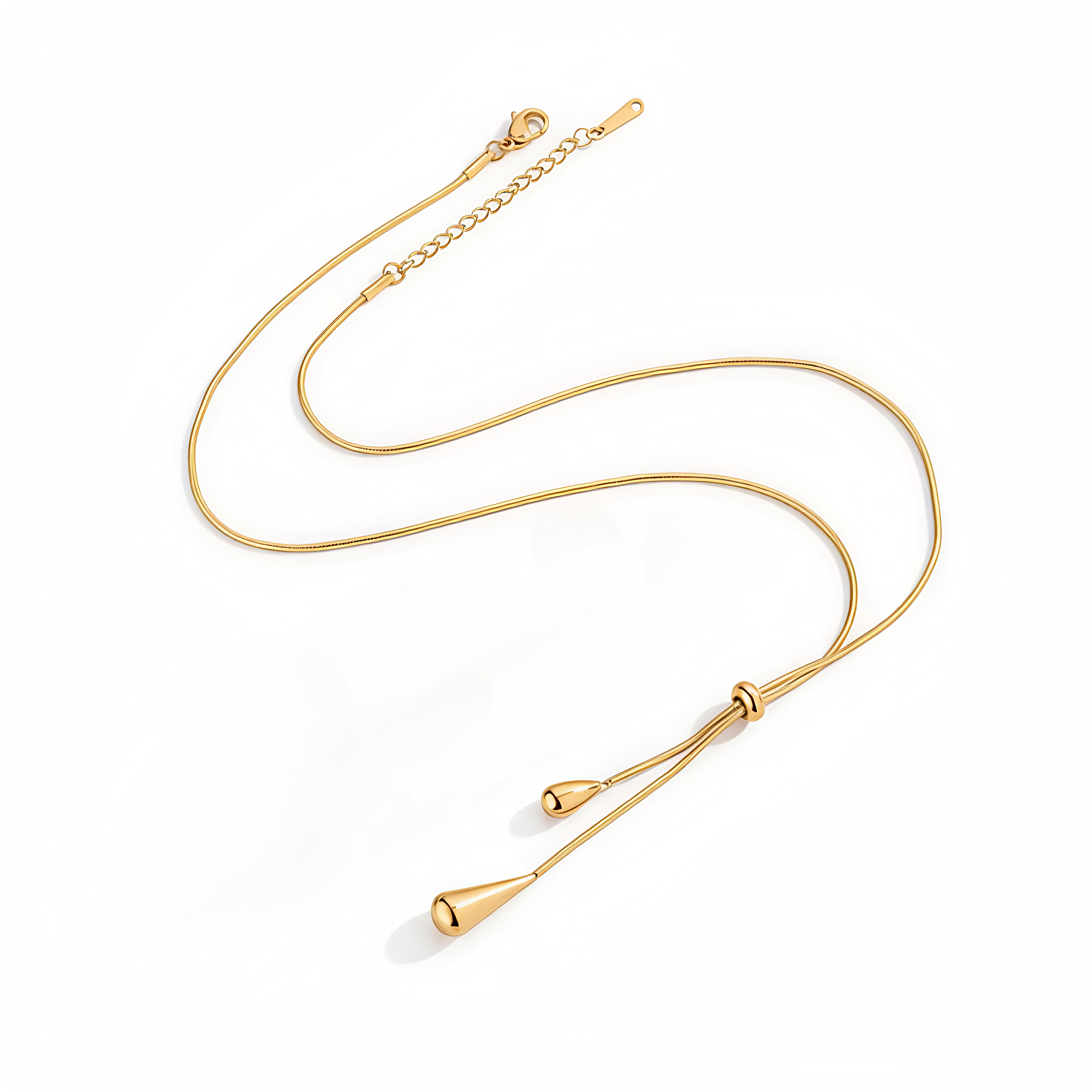 18K Gold Plated in Stainless Steel Long Chain Adjustable Necklace