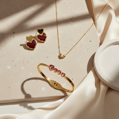 Heart Jewelry Set for Women | Necklace, Earrings & Bracelet Combo | Anniversary Special Gift Set