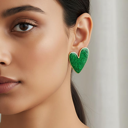 Fashion Earrings – Heart Shape Green Party Wear in Alloy