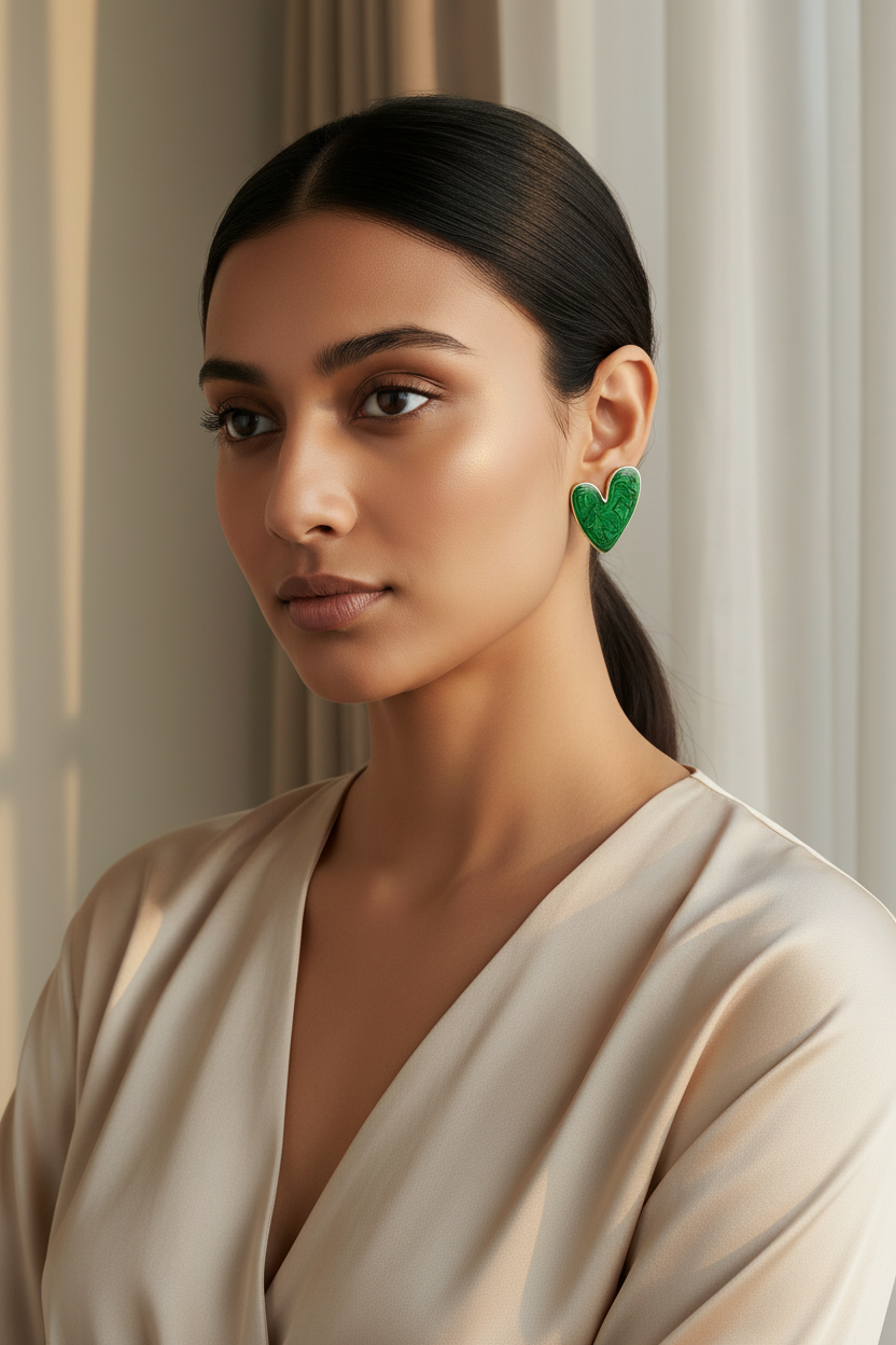 Green Heart Earrings