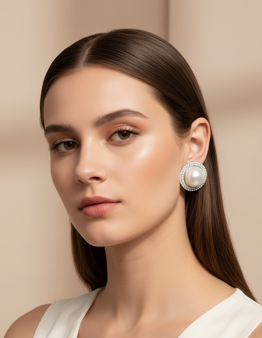 ✨Showbiz Earrings - Elegant Pearl & Rhinestone Stud Earrings in Zinc Alloy 925 Silver