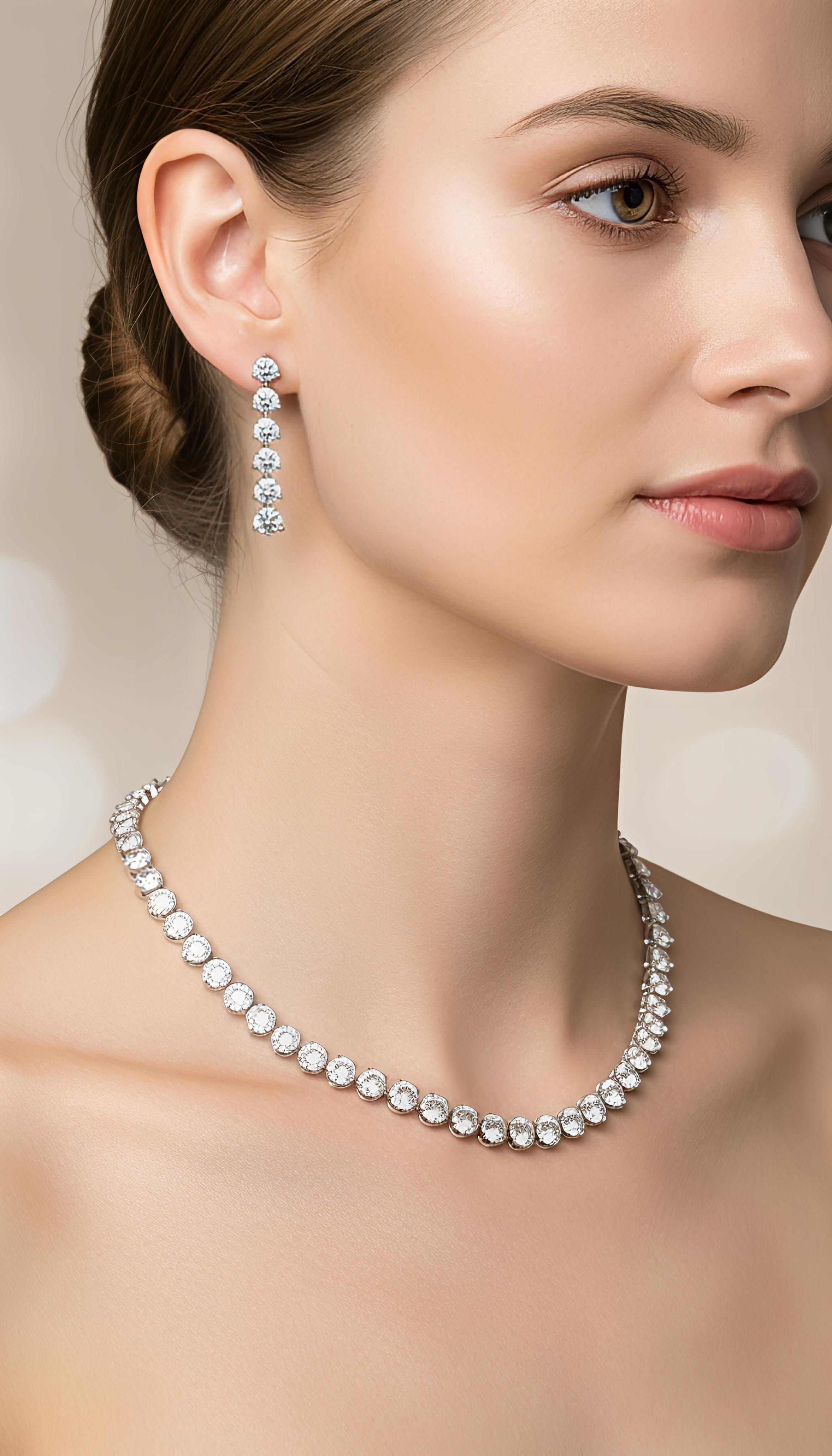 Single Solitaire Necklace and Earring Set - In Premium Silver Plating