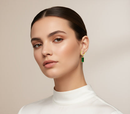 Emerald Luxe Hoops – 18K Gold Plated Stainless Steel Green Zircon Earrings