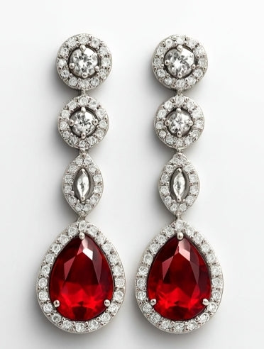 Scarlet Grace Danglers - Elegant AD Dangling Earrings with Red Stone