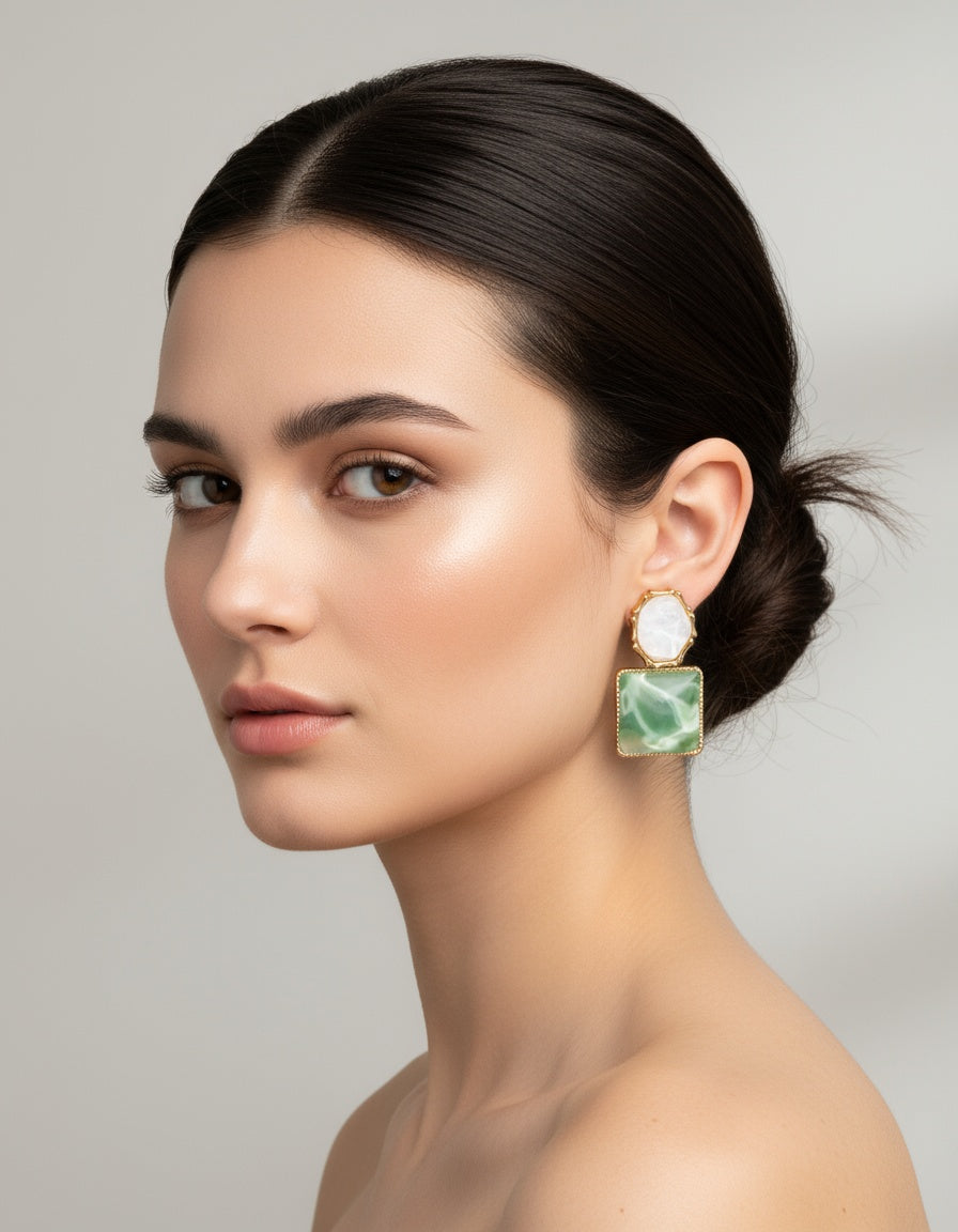 💚Green Water - Fashionable Green Water Ripple Geometric Square Earrings