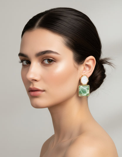 💚Green Water - Fashionable Green Water Ripple Geometric Square Earrings