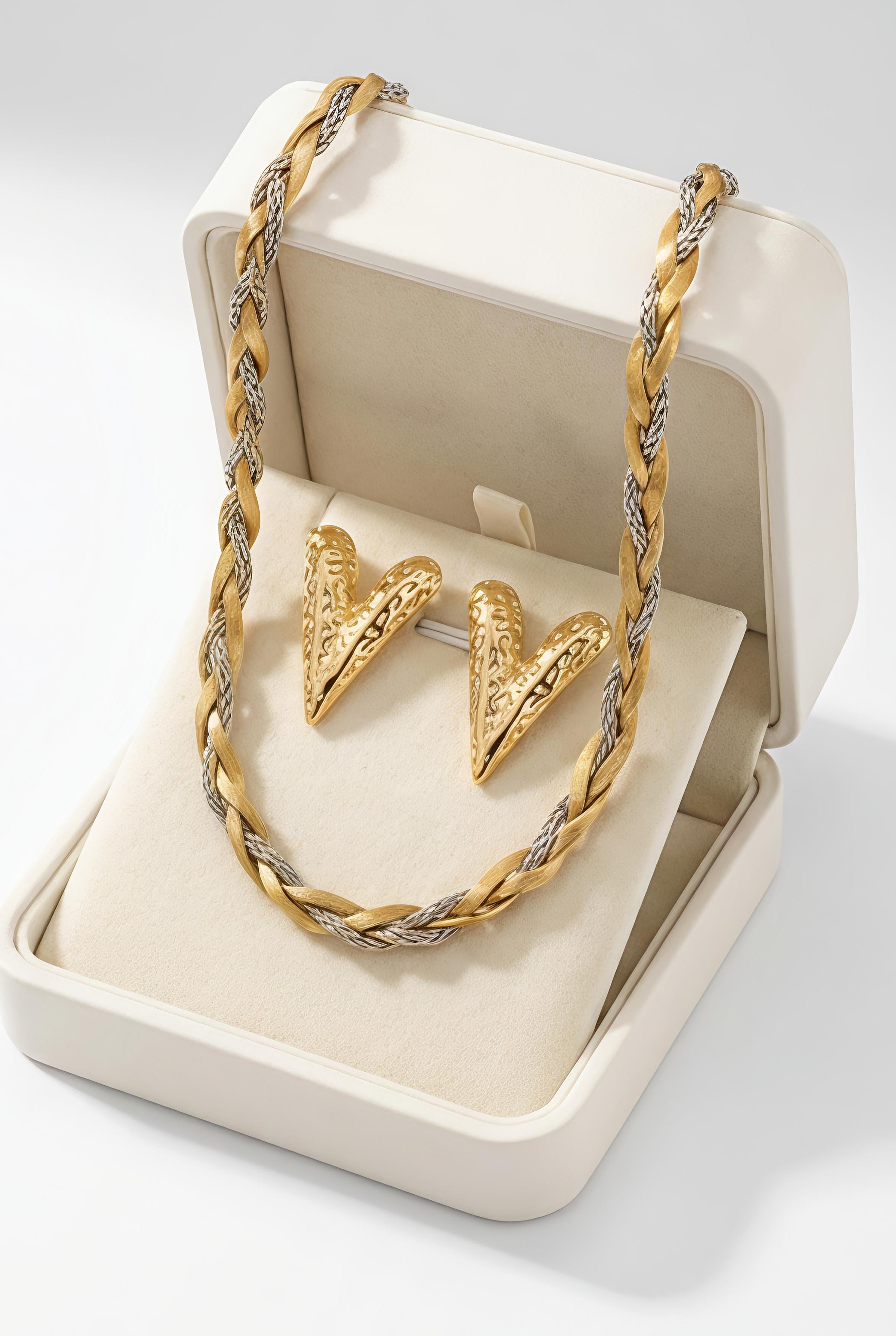 18K Gold Layered Necklace & Statement Earrings Set | Stainless Steel Daily Wear Combo
