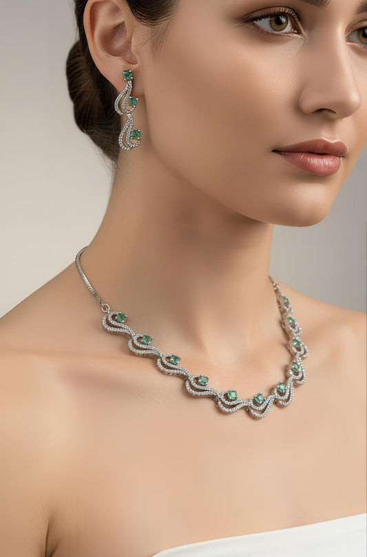 Mint Green AD Stone Indian Necklace for Women | Brass Traditional Jewelry