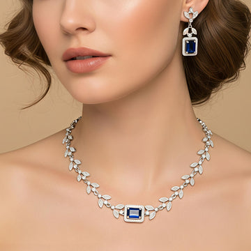Choker Style AD Stone Necklace for Women | Elegant Silver Finish Jewelry - Sapphire
