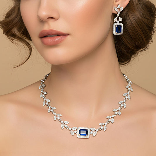 Choker Style AD Stone Necklace for Women | Elegant Silver Finish Jewelry - Sapphire