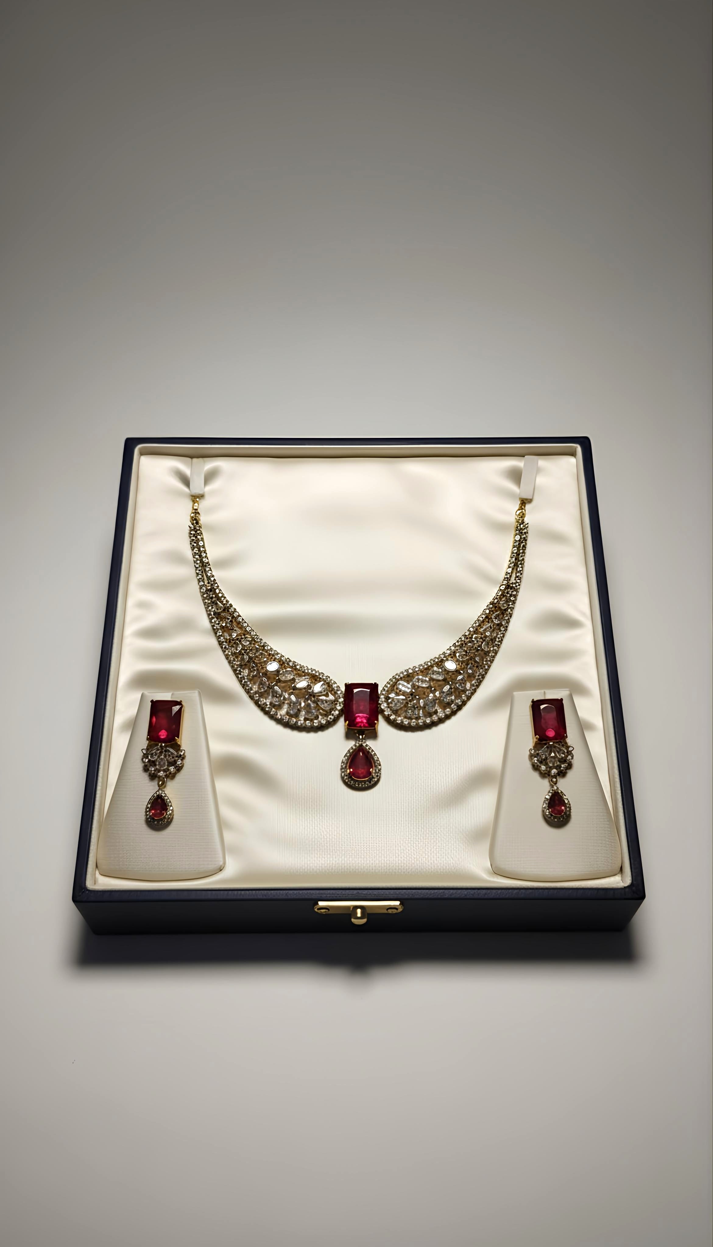 Red Stone Wing Statement Necklace with AD Stones in Golden Polish for Women