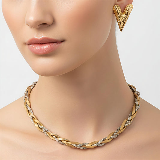 18K Gold Layered Necklace & Statement Earrings Set | Stainless Steel Daily Wear Combo
