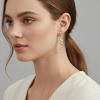 Gold Plated in Alloy Luxury Dangling Earring with cubic Zirconia