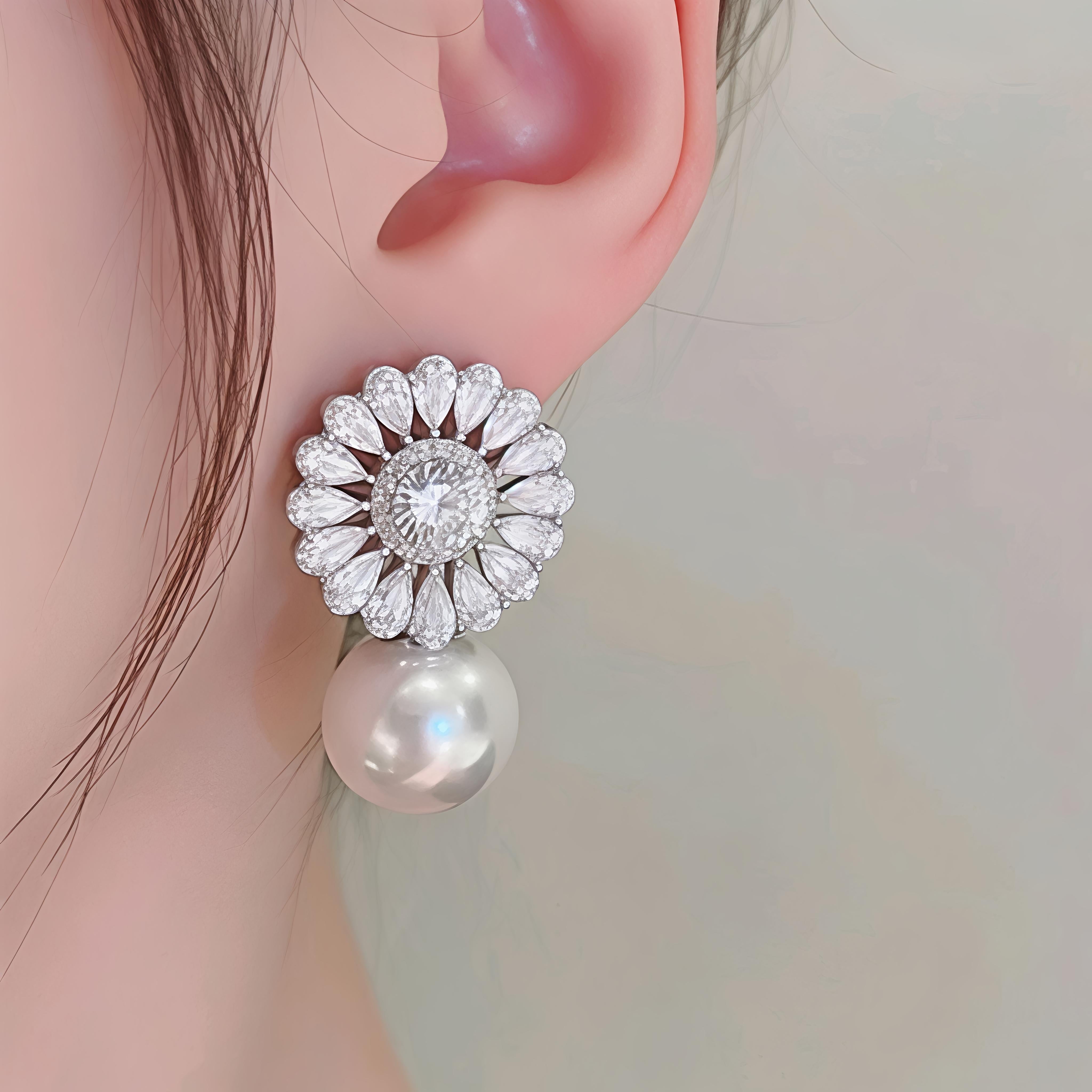 Silver Pearl Earrings🤍Romantic Pearl Studs with Premium Cubic Zirconia Stones