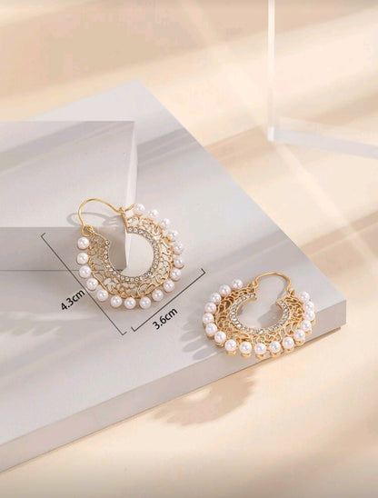 💫Tier Twist -Pearl & Rhinestone Decor Hoop Earrings with Ethnic Charm